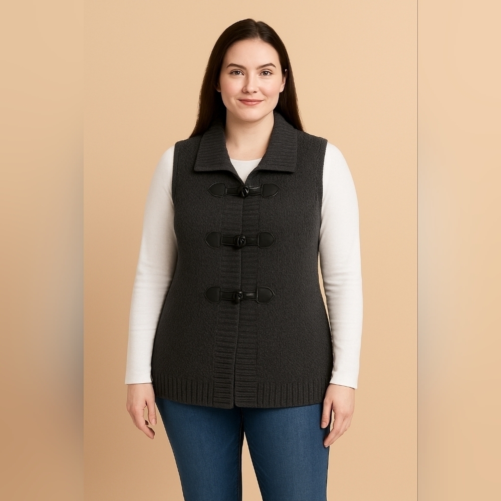 Hannah gray sleeveless knit sweater vest buckle grunge punk lagenlook women M